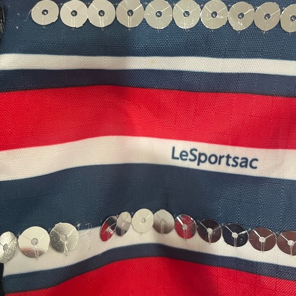 LESPORTSAC Red white and blue with sequins tote. Silver sparky handle. - Picture 5 of 8